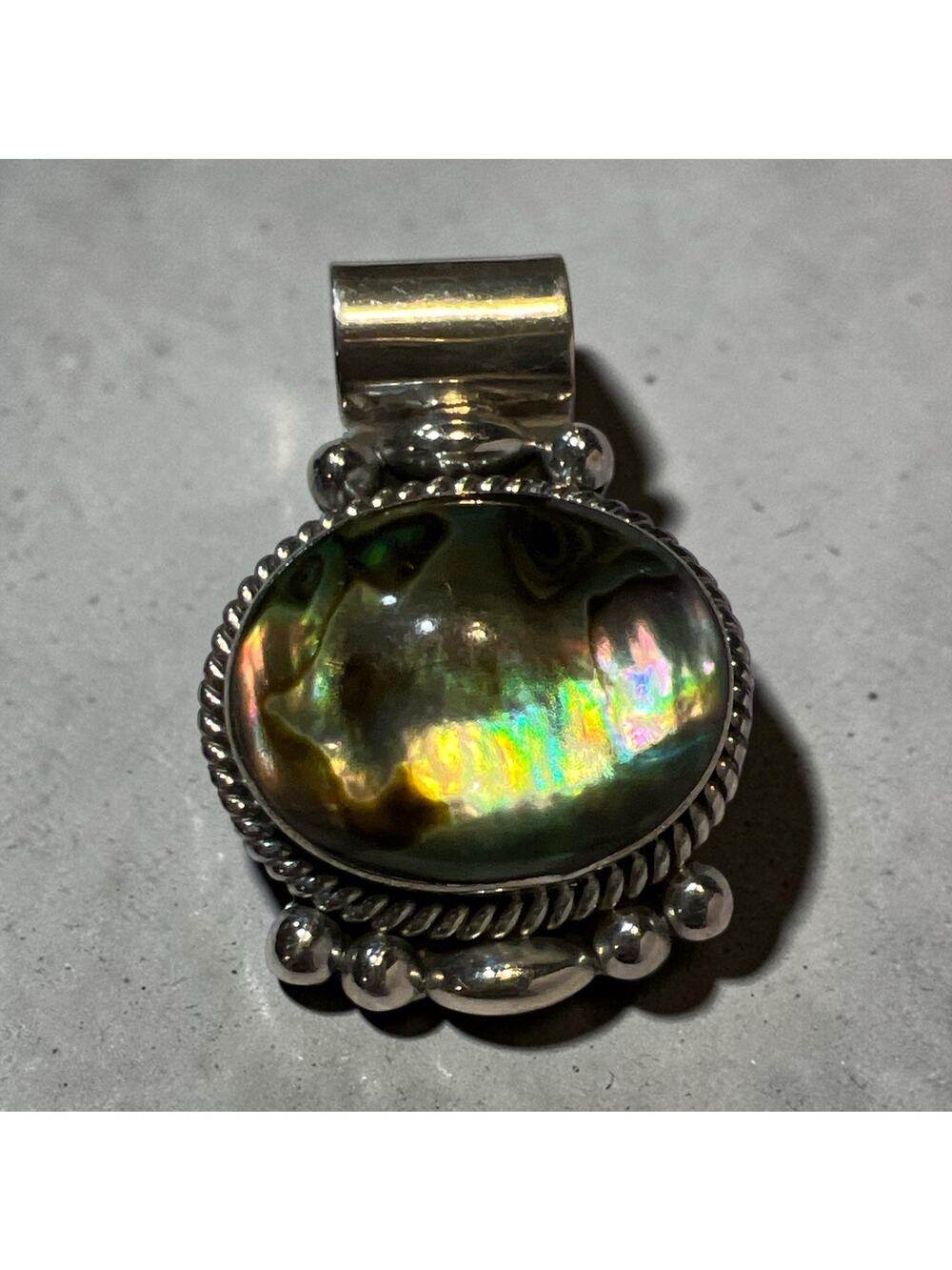 Vintage Mexican Sterling Silver Abalone Pendant, Boho Southwestern Inlay, 15.7g
